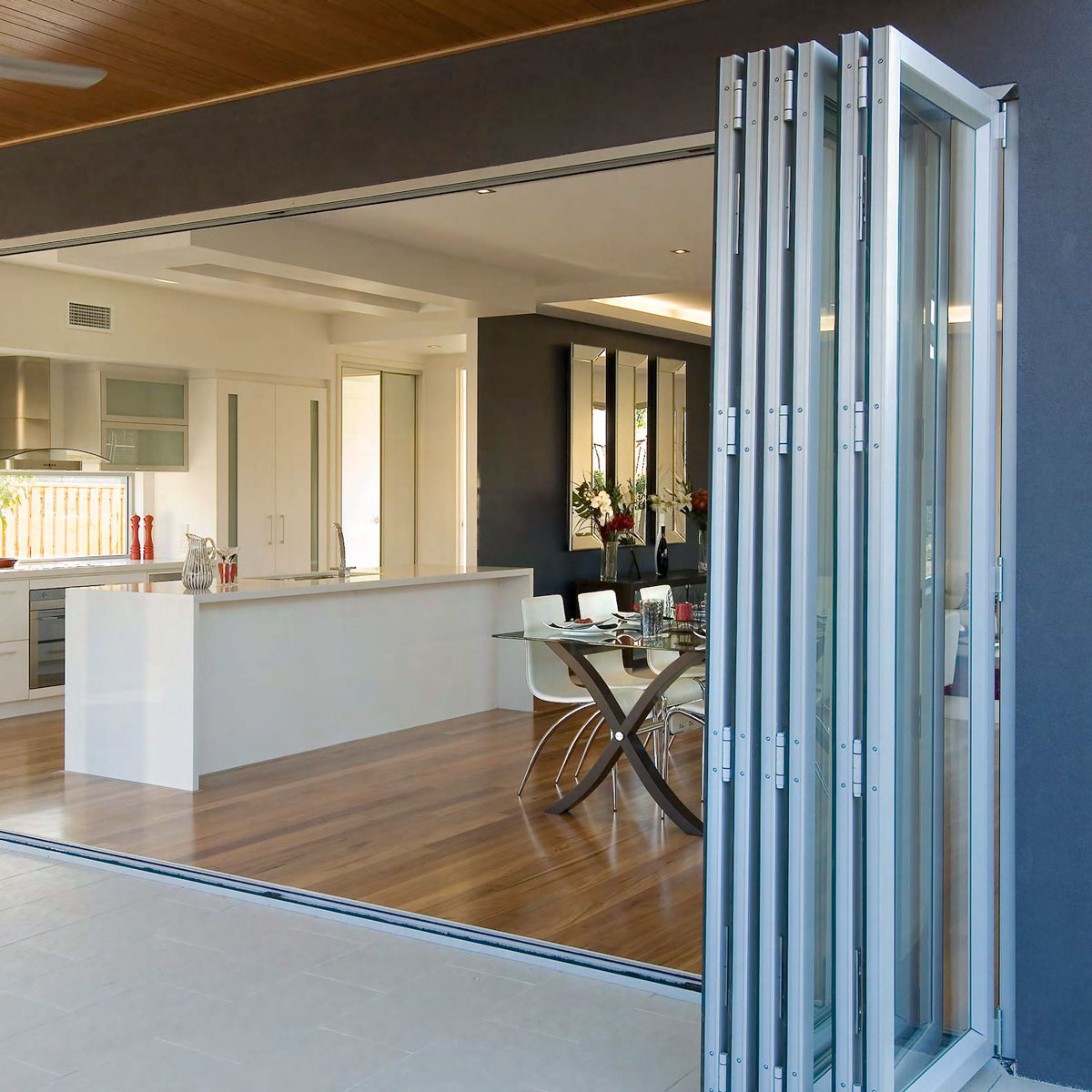 bi fold doors between kitchen and patio